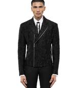 Black embroidered silk blazer