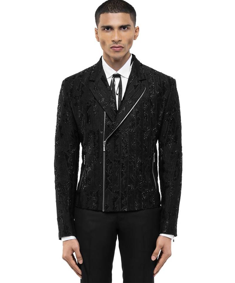 Black embroidered silk blazer
