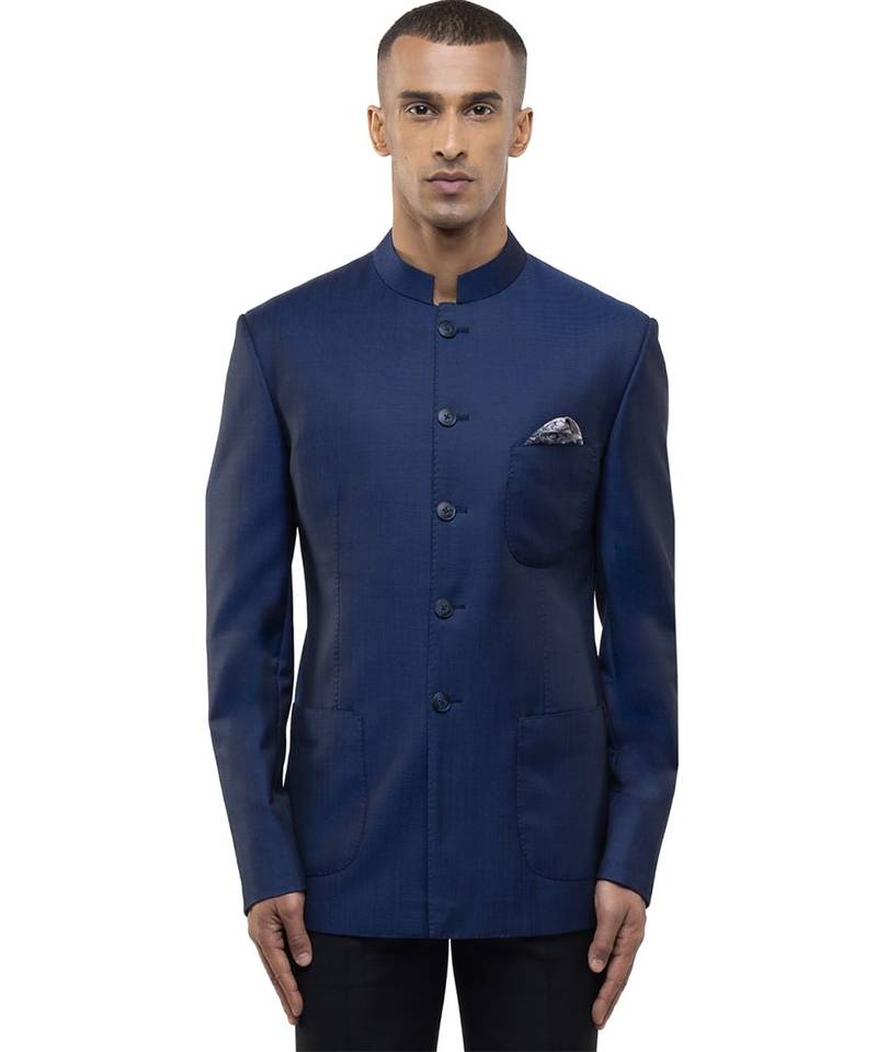 Blue polycotton bandhgala set