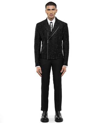 Black embroidered silk blazer 2