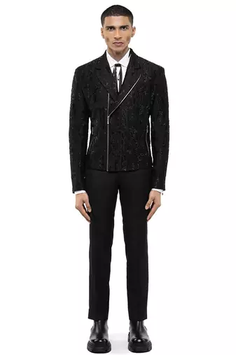 Black embroidered silk blazer