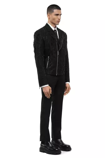 Black embroidered silk blazer