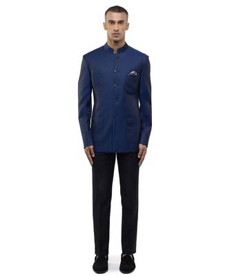 Blue polycotton bandhgala set 2