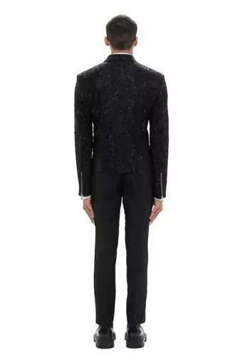 Black embroidered silk blazer