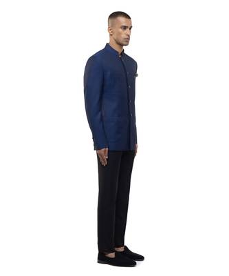 Blue polycotton bandhgala set 3
