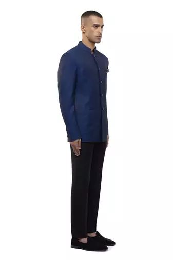 Blue polycotton bandhgala set