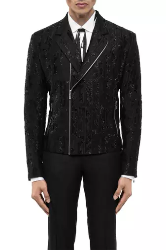 Black embroidered silk blazer
