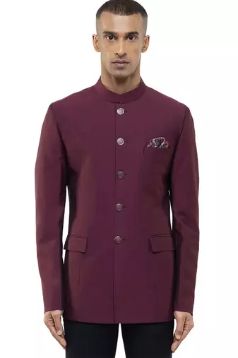 Maroon polycotton bandhgala set