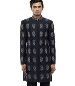 Black embroidered silk sherwani set