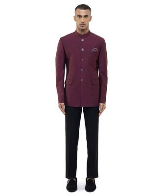 Maroon polycotton bandhgala set 2