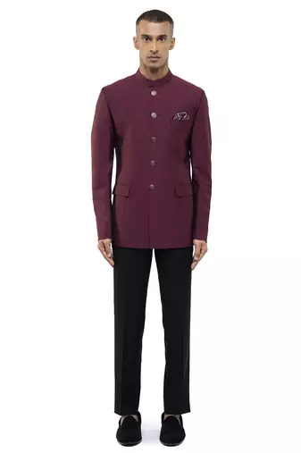 Maroon polycotton bandhgala set