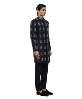 Black embroidered silk sherwani set 3