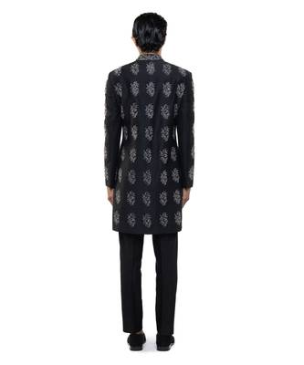 Black embroidered silk sherwani set 4