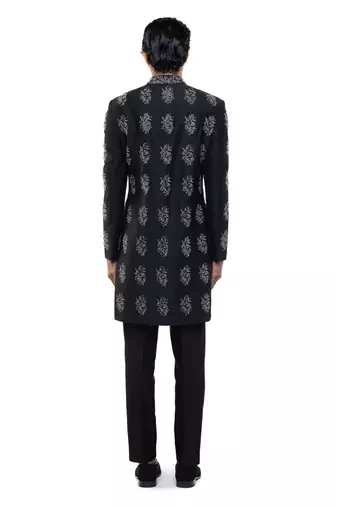 Black embroidered silk sherwani set