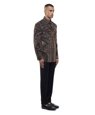Black embroidered silk bandhgala set 3