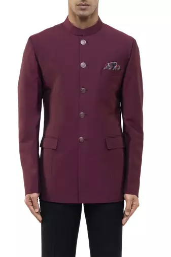 Maroon polycotton bandhgala set
