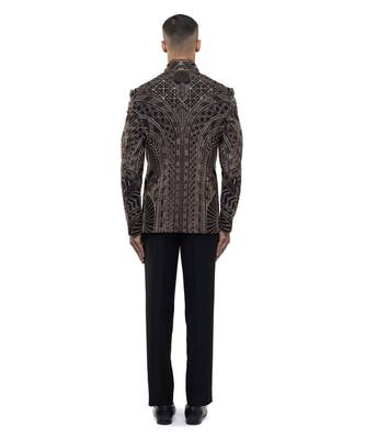 Black embroidered silk bandhgala set 4