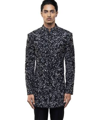 Black embroidered silk sherwani set 1