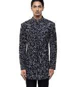 Black embroidered silk sherwani set