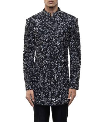 Black embroidered silk sherwani set 2