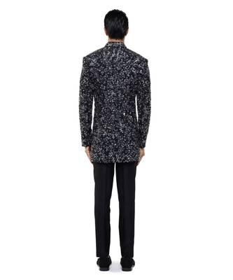 Black embroidered silk sherwani set 4