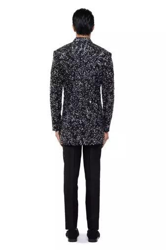Black embroidered silk sherwani set
