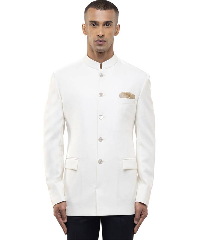 White polycotton bandhgala set