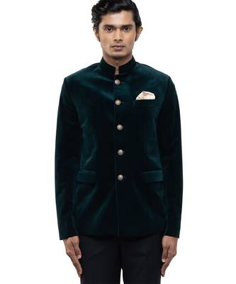 Green velvet bandhgala set 1
