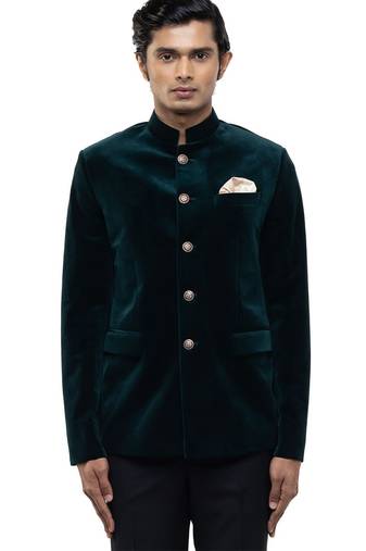 Green velvet bandhgala set