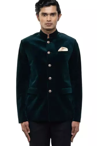 Green velvet bandhgala set