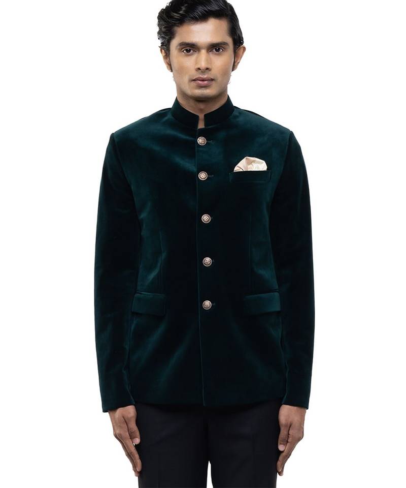 Green velvet bandhgala set