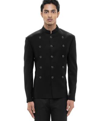 Black polycotton bandhgala set 1