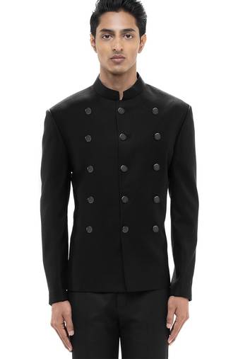 Black polycotton bandhgala set