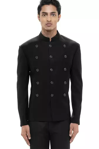 Black polycotton bandhgala set