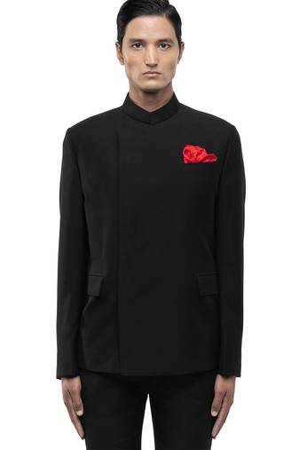 Black velvet bandhgala set