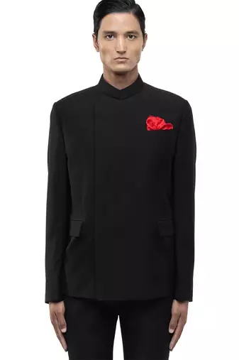 Black velvet bandhgala set