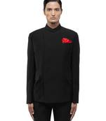 Black velvet bandhgala set