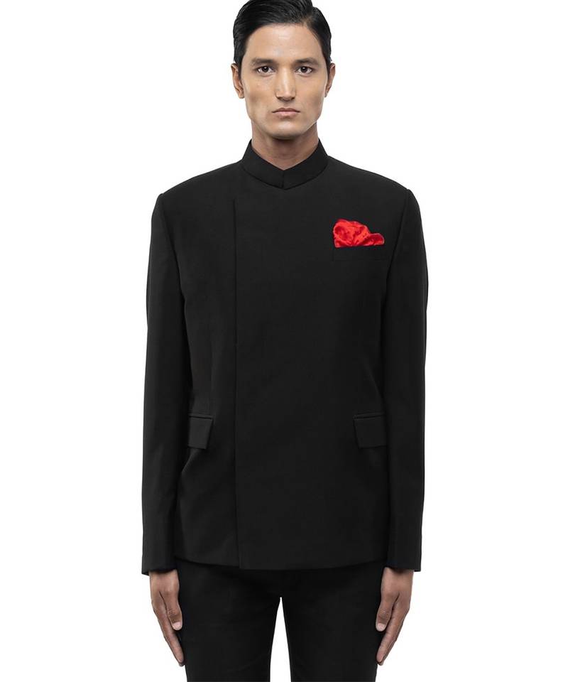 Black velvet bandhgala set