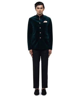 Green velvet bandhgala set 2