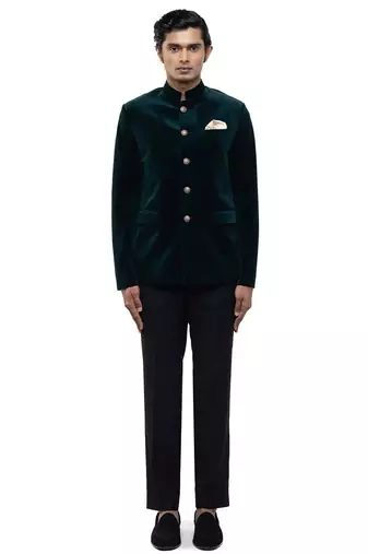 Green velvet bandhgala set