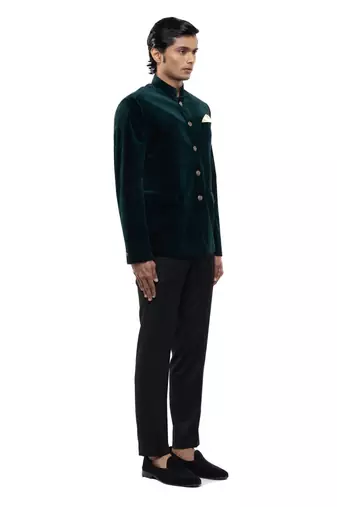 Green velvet bandhgala set