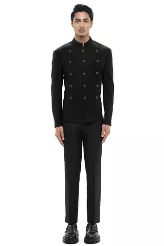 Black polycotton bandhgala set