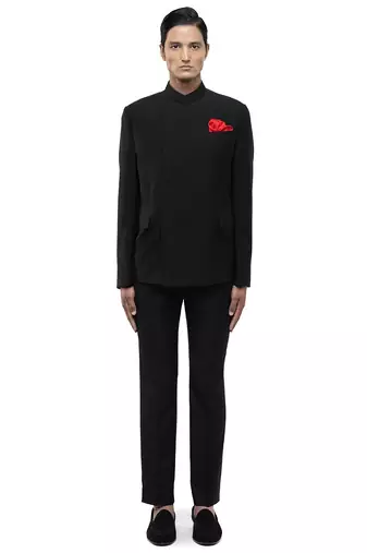 Black velvet bandhgala set