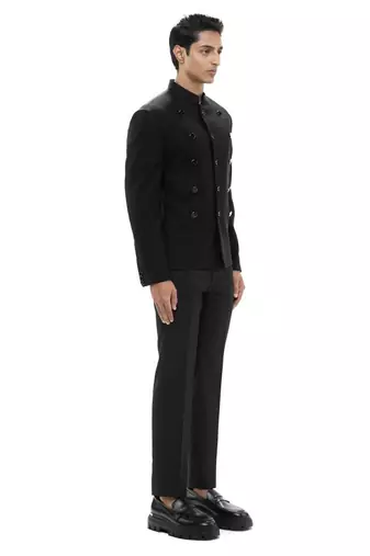 Black polycotton bandhgala set