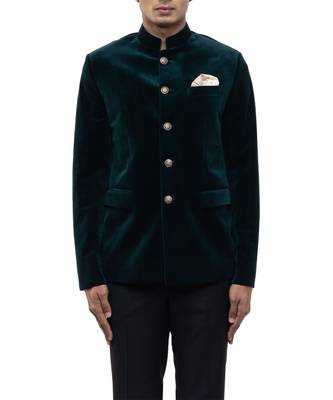 Green velvet bandhgala set 5