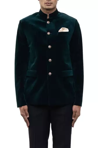 Green velvet bandhgala set