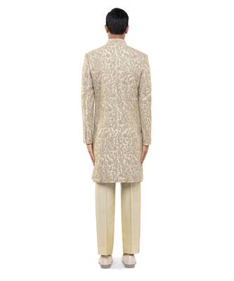 Beige embroidered silk sherwani set 4