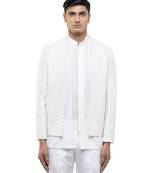 White embroidered silk bandhgala set