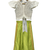 woven half sleeves embellished top with palazzo-white & limegreen