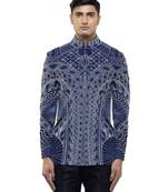 Blue embroidered silk bandhgala set